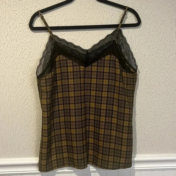 Allison Joy Ryan brown black plaid Cami lace top size medium - Picture 7 of 10